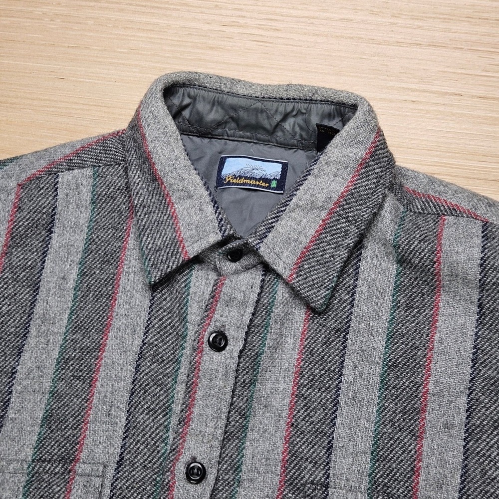 Fieldmaster Wool Blend Flannel Shirt Mens Large Grey Striped Vintage 58757